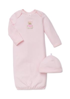 Little Me Kids 2-Piece Bear Gown and Hat Set, Pink, 0-3 Months