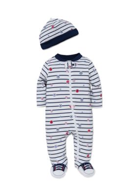 Little Me Baby Boys Sports Star Footie and Hat Set, Navy Blue, 9 Months