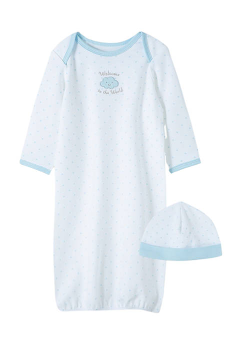 Little Me Baby Boys Cotton Gown and Cap