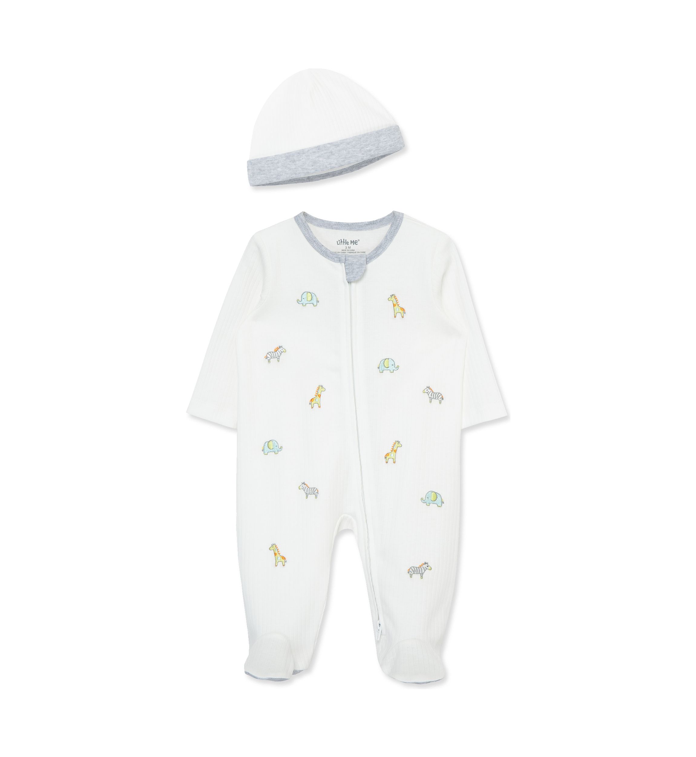 Baby Boys Safari Printed Footie Pajamas with Hat