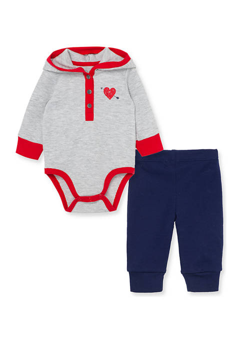Baby Girls Hooded Heart Bodysuit and Pants Set
