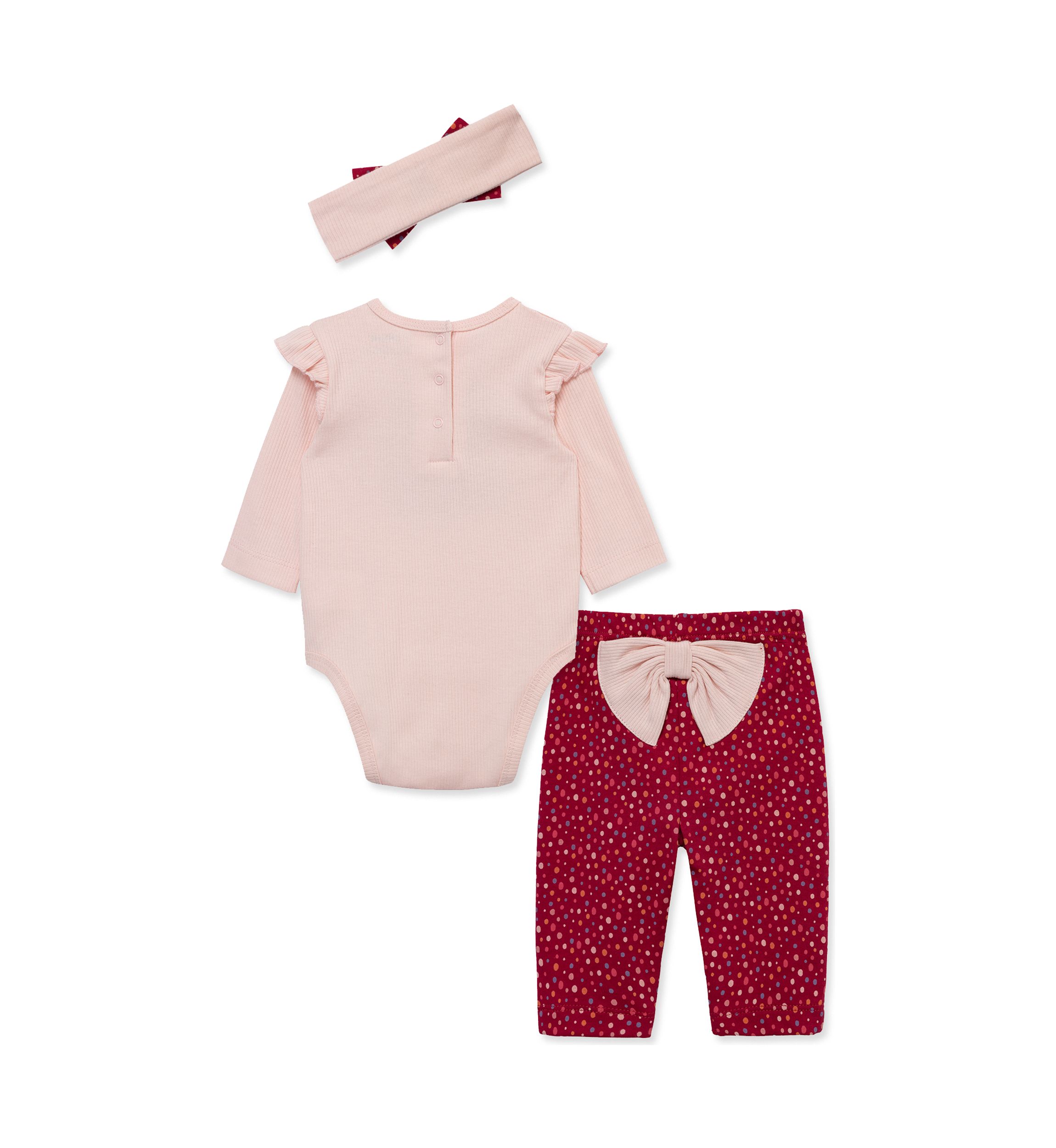 Baby Girls Cute Fox Bodysuit and Printed Pants Set with Headband