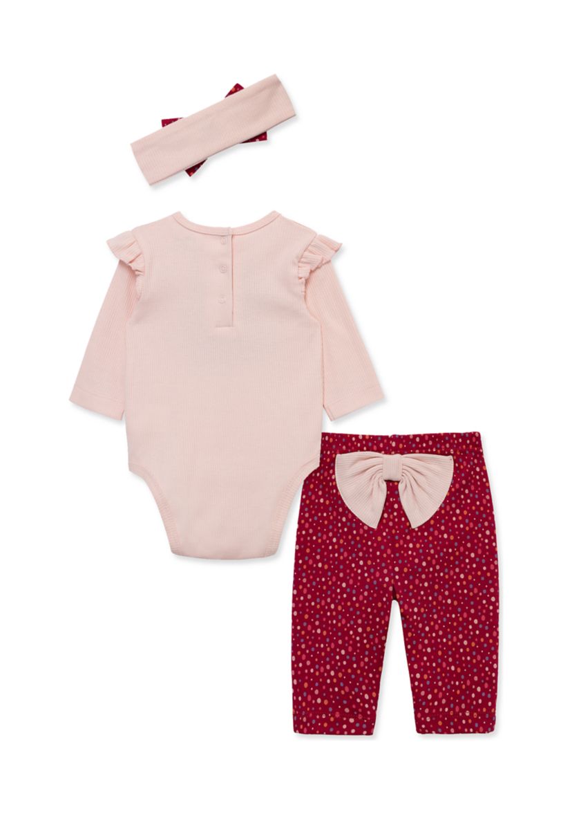 Baby Girls Cute Fox Bodysuit and Printed Pants Set with Headband