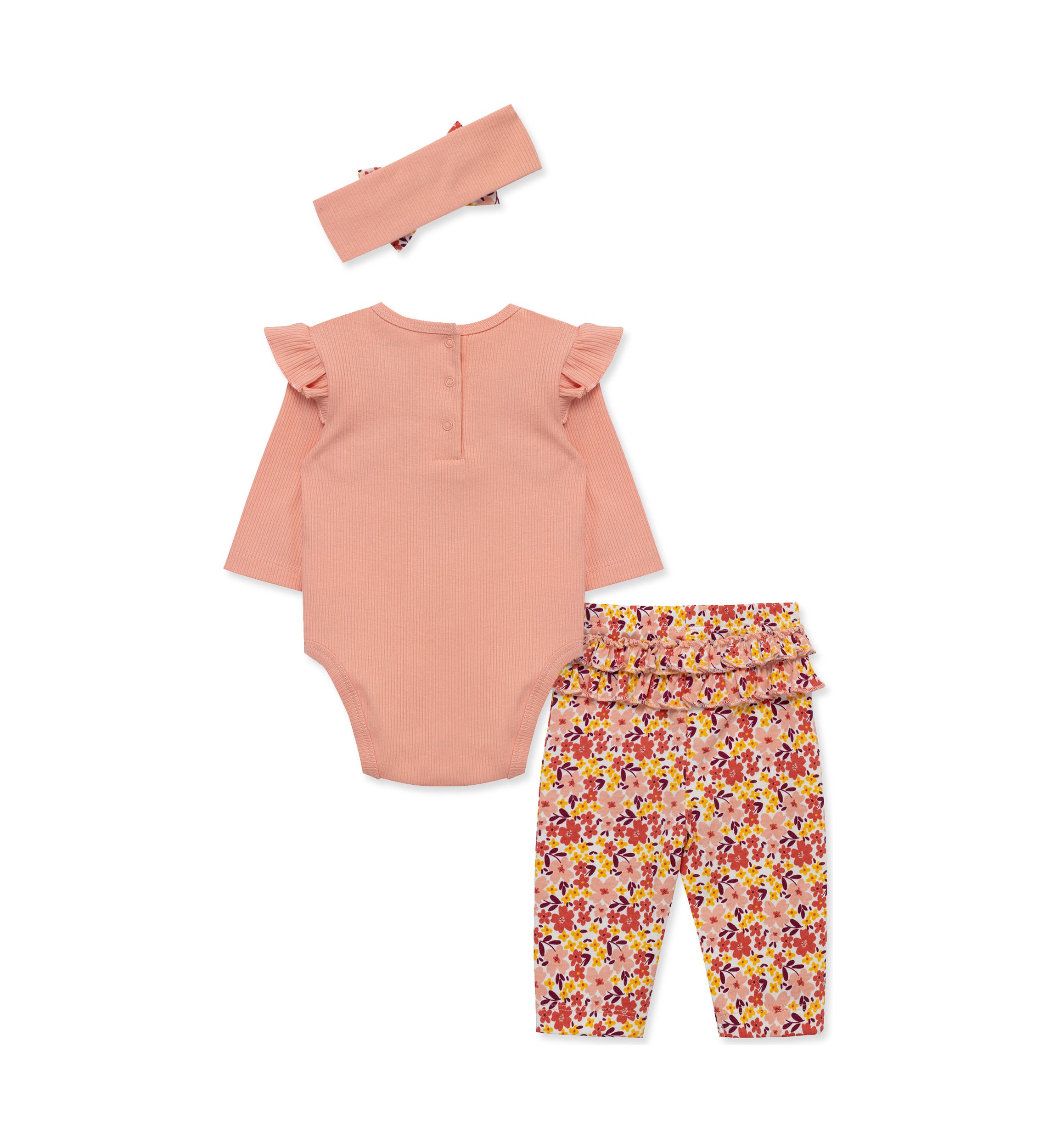 Baby Girls Pumpkin Bodysuit and Pants Set with Headband