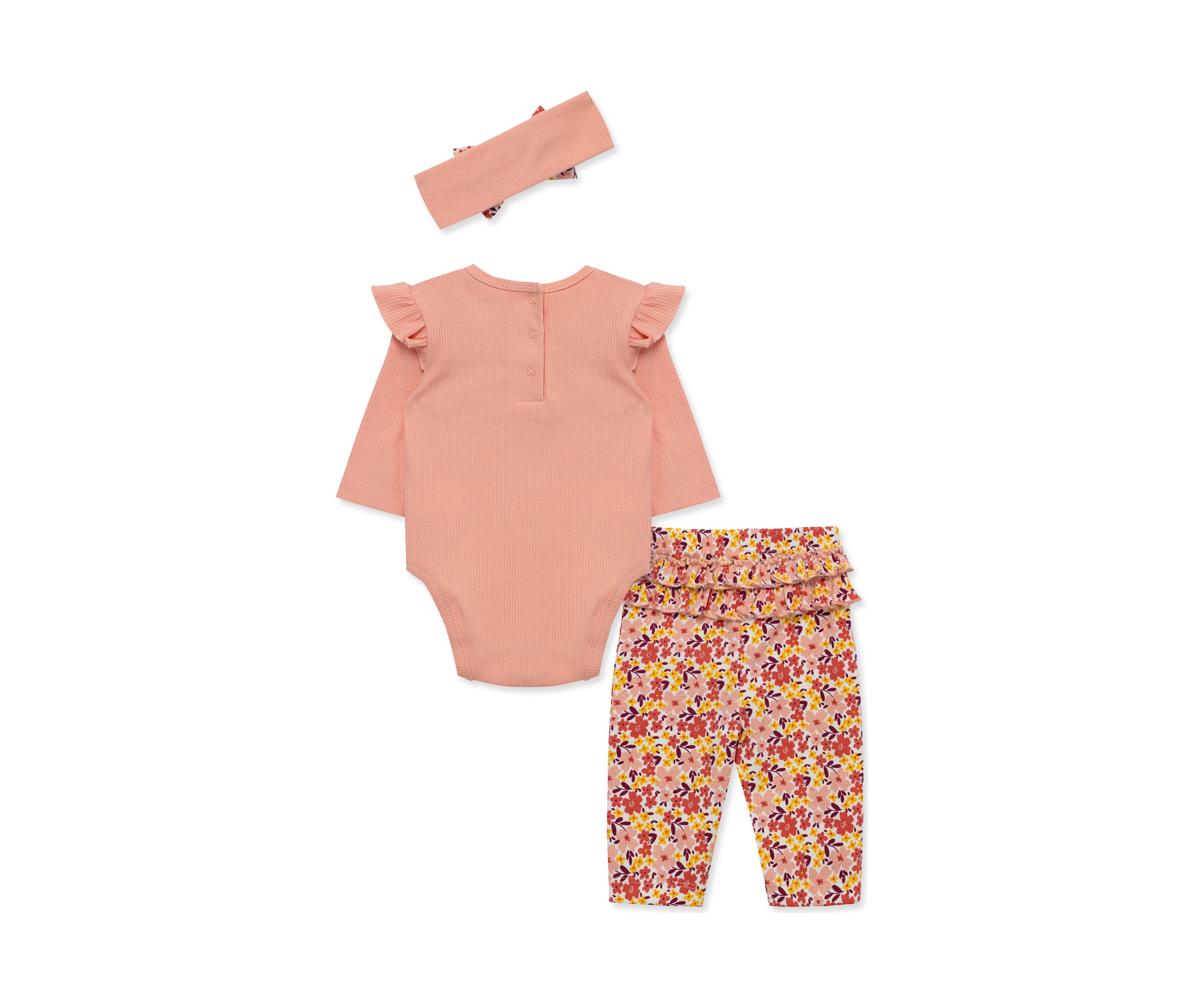 Baby Girls Pumpkin Bodysuit and Pants Set with Headband
