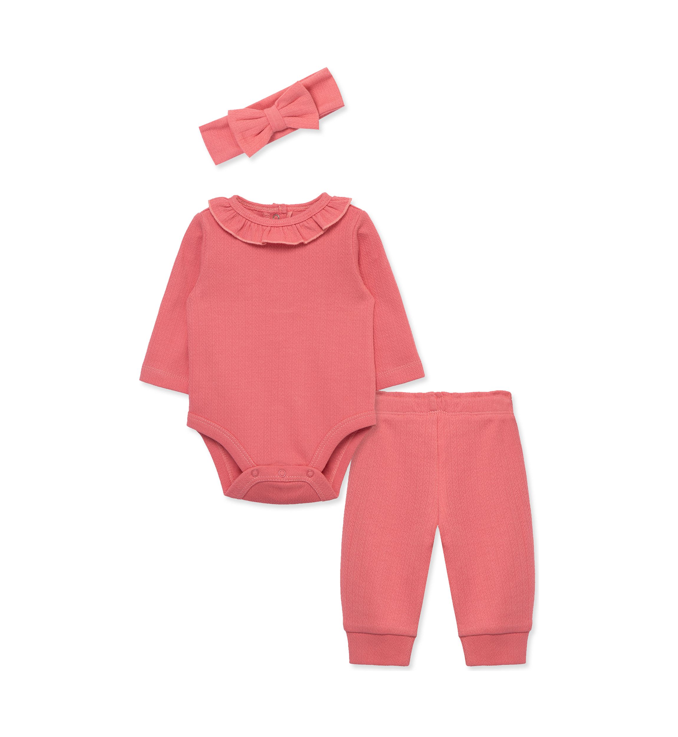 Baby Girls Rose Bodysuit and Pants Set with Headband