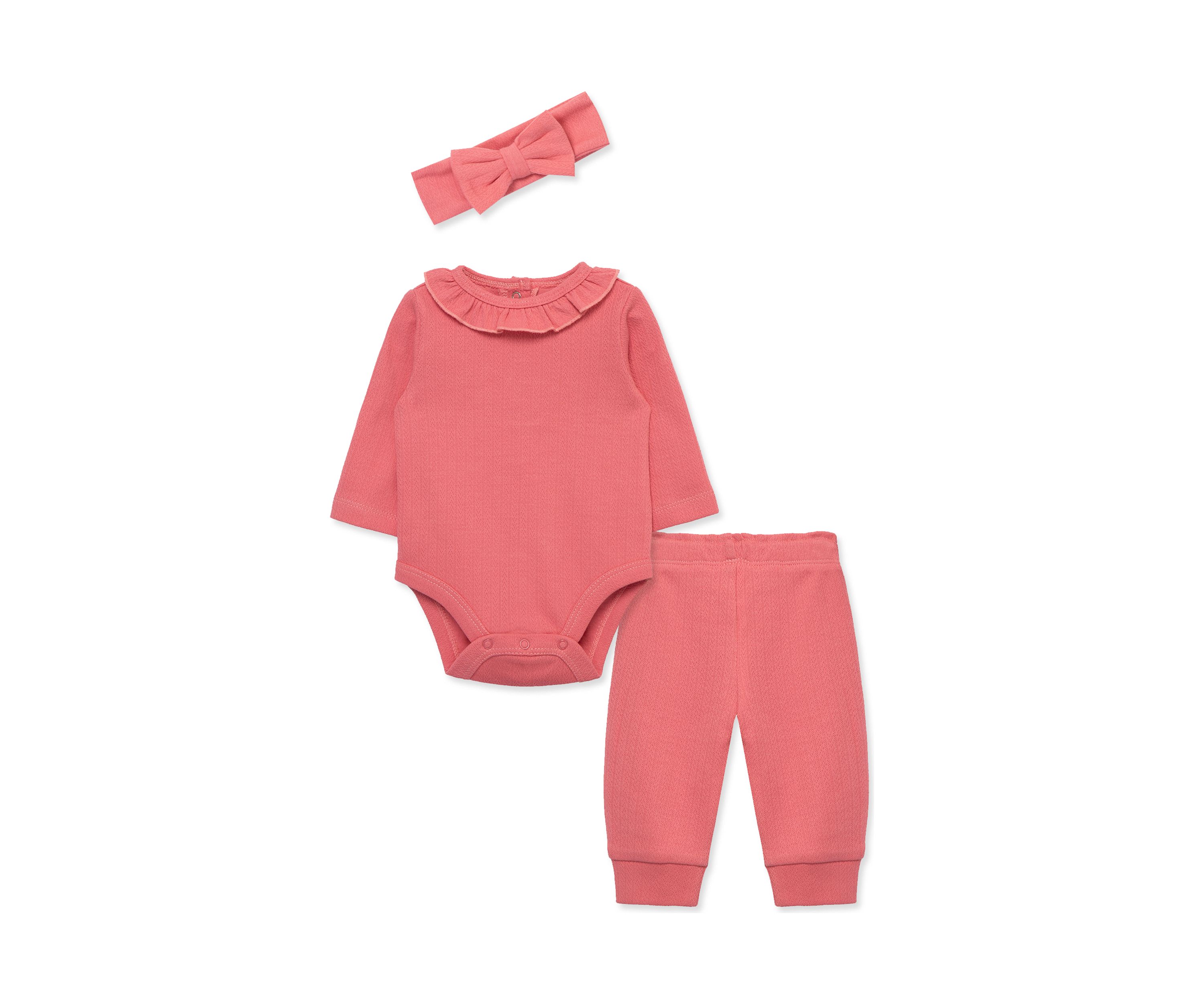 Baby Girls Rose Bodysuit and Pants Set with Headband