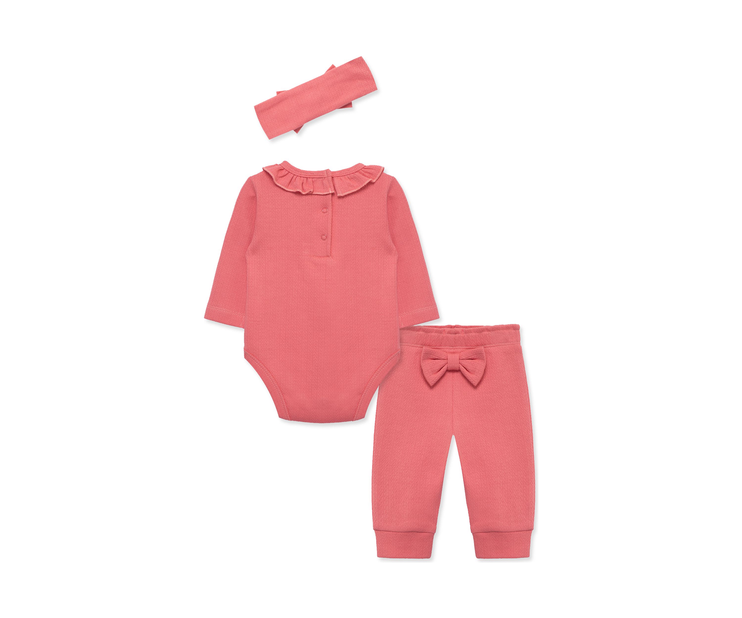 Baby Girls Rose Bodysuit and Pants Set with Headband