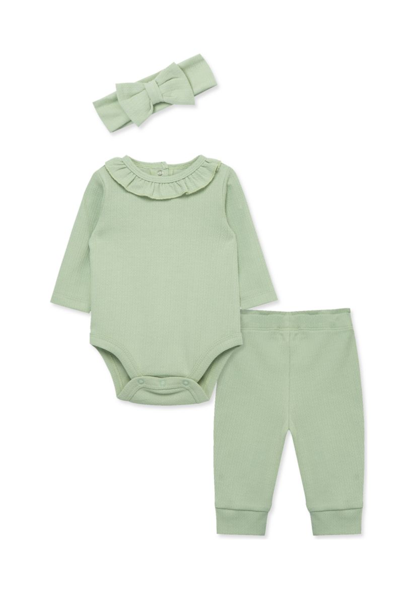 Baby Girls Green Bodysuit and Pants Set with Headband