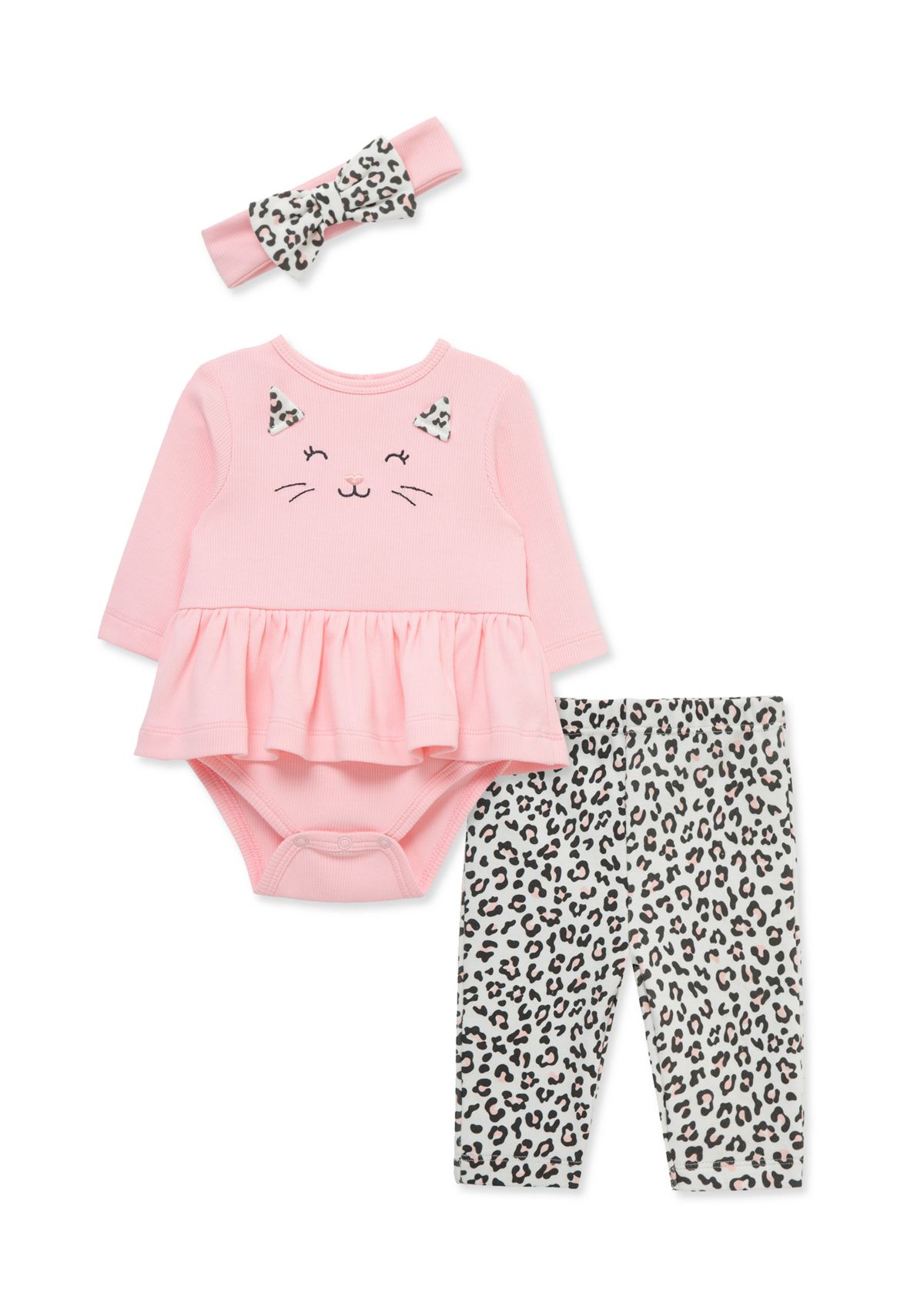 Baby Girls Leopard Bodysuit and Pants Set with Headband
