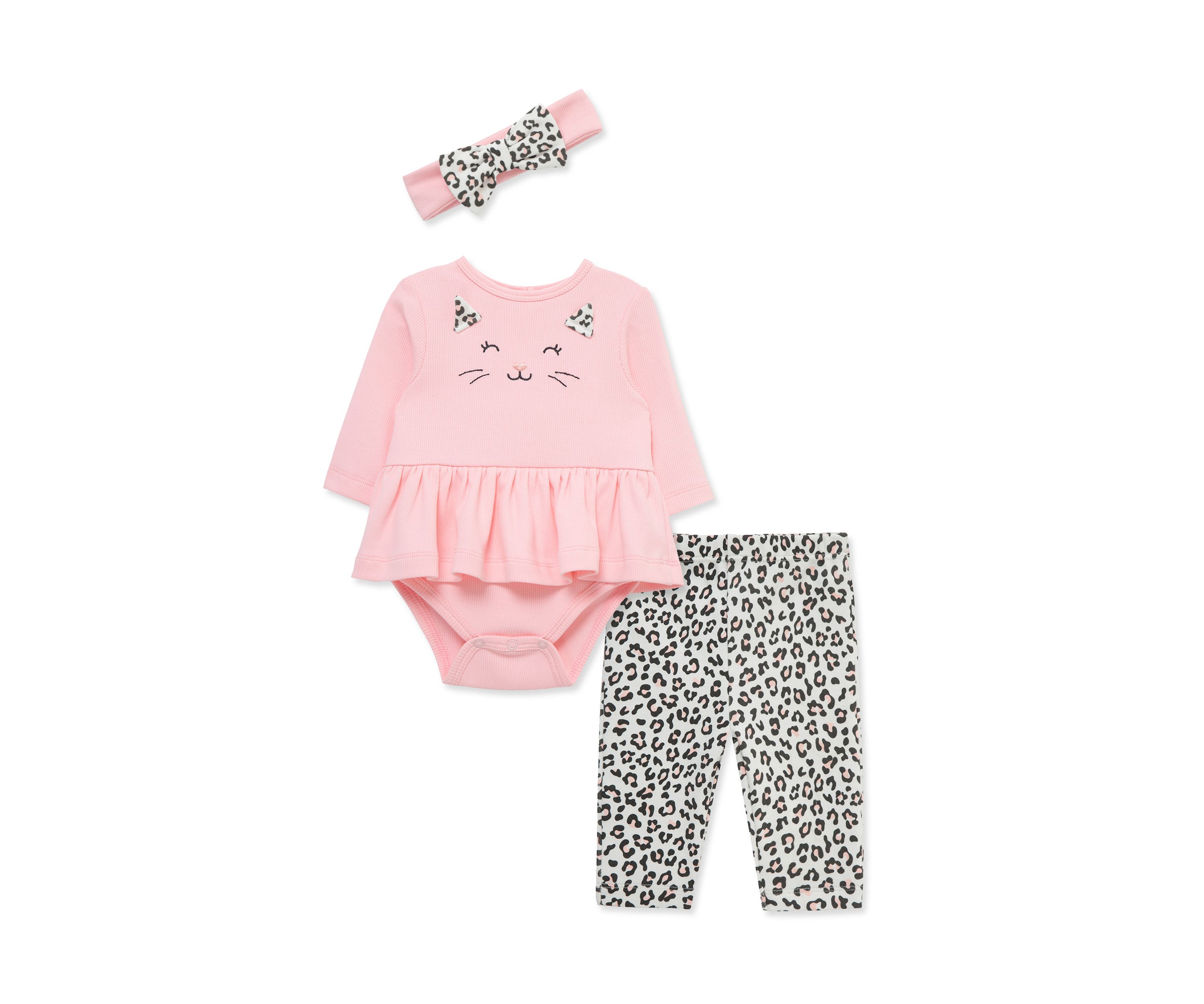 Baby Girls Leopard Bodysuit and Pants Set with Headband