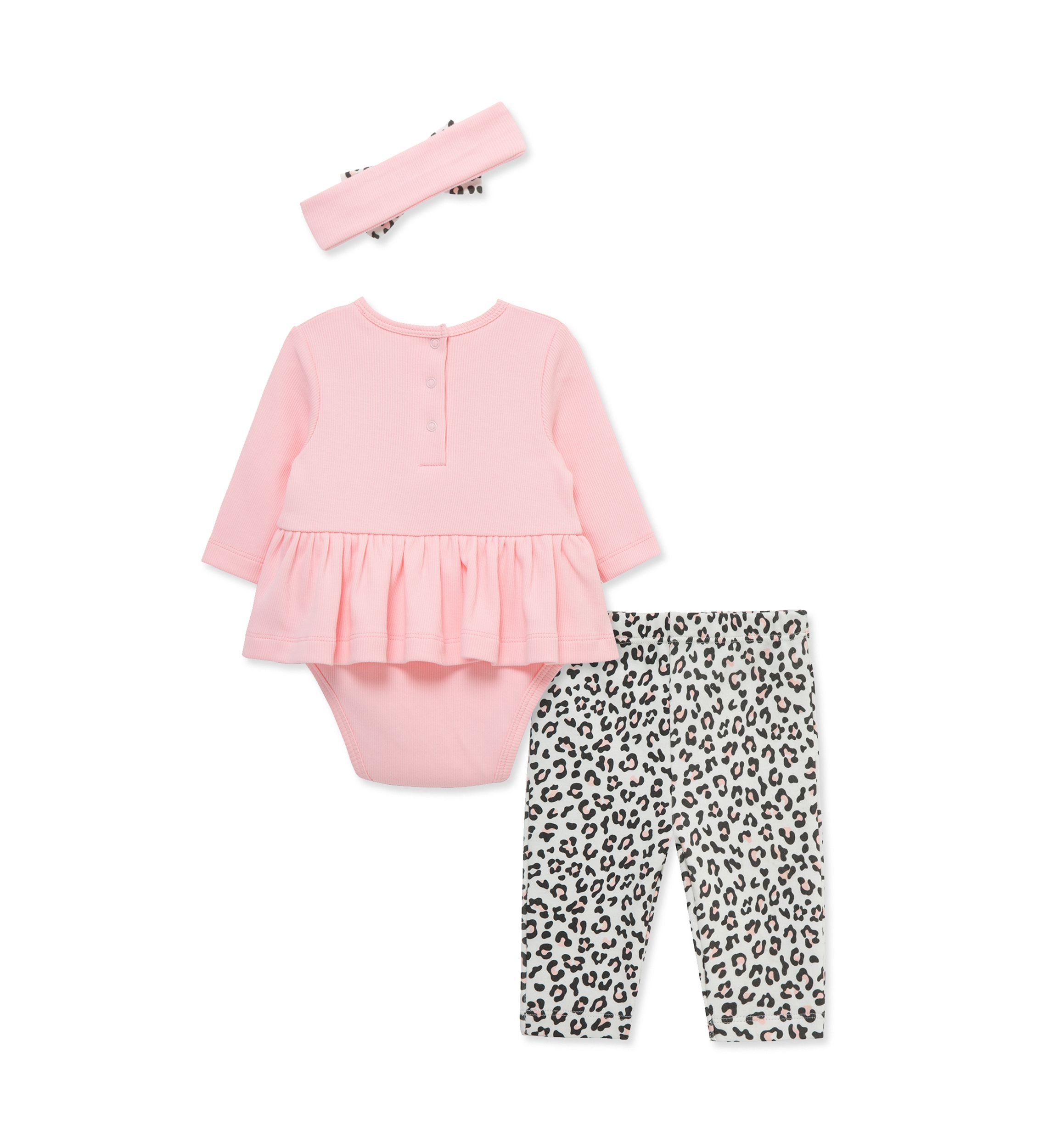 Baby Girls Leopard Bodysuit and Pants Set with Headband