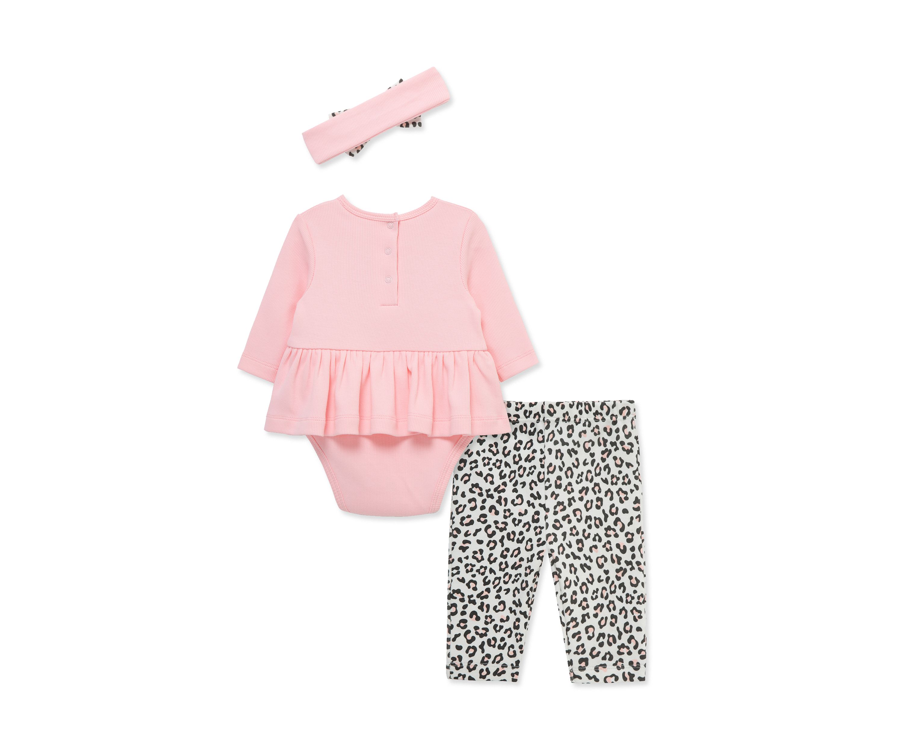 Baby Girls Leopard Bodysuit and Pants Set with Headband
