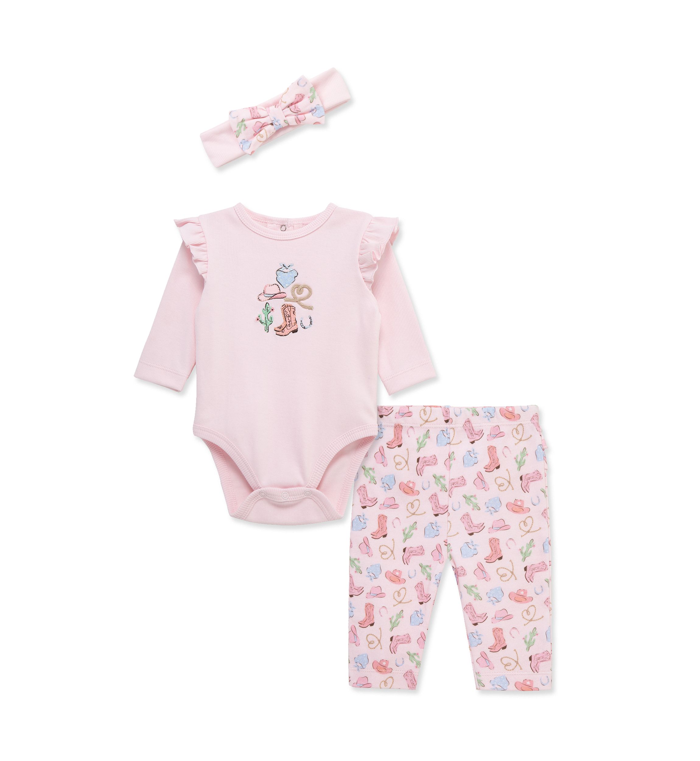 Baby Girls Western Bodysuit Pant Set with Headband