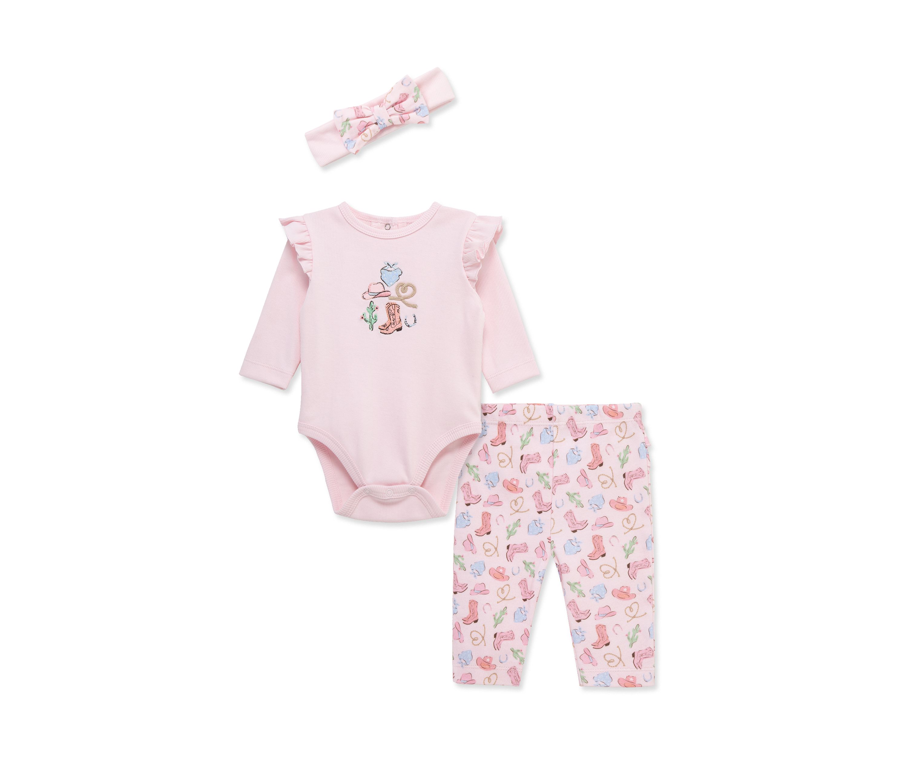 Baby Girls Western Bodysuit Pant Set with Headband