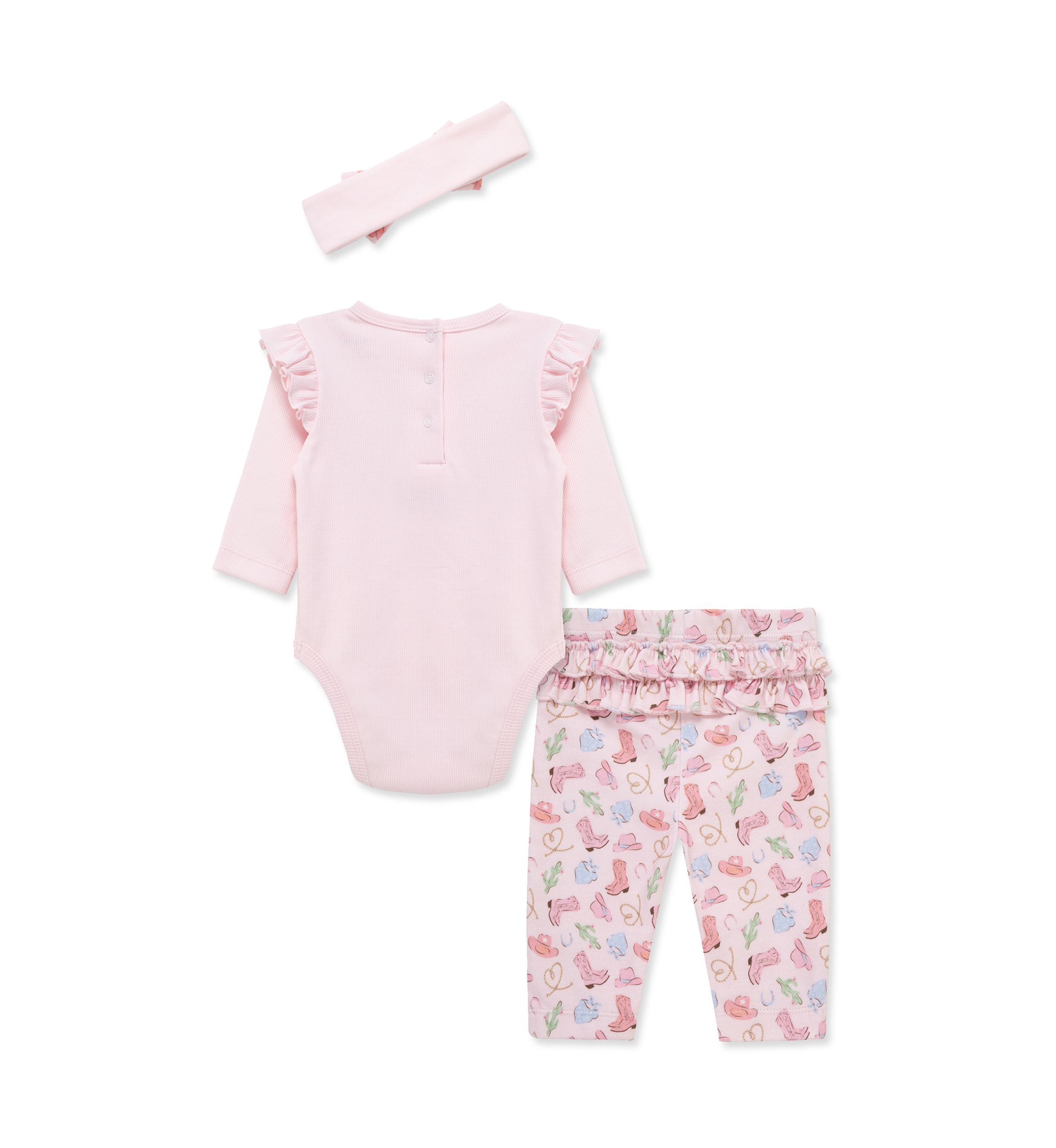 Baby Girls Western Bodysuit Pant Set with Headband