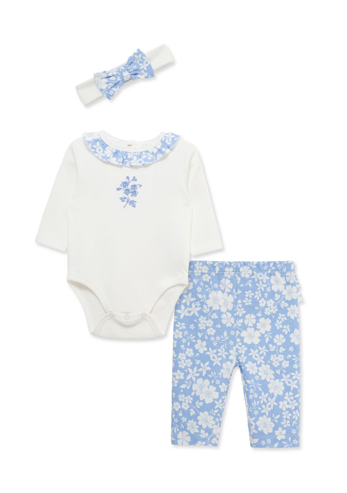 Baby Girls Floral Bodysuit Pant Set with Headband