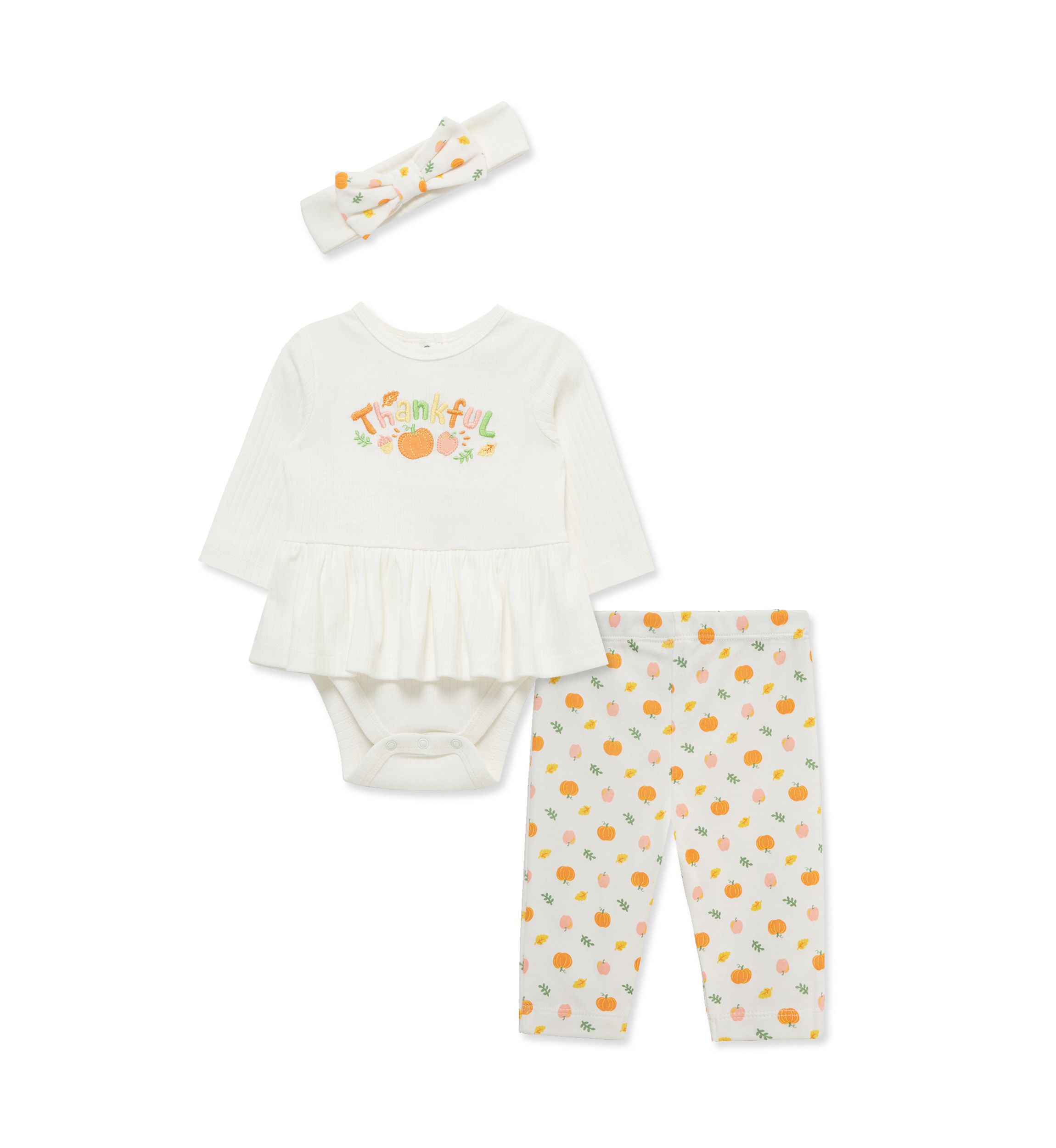 Baby Girls Thankful Bodysuit Set with Headband