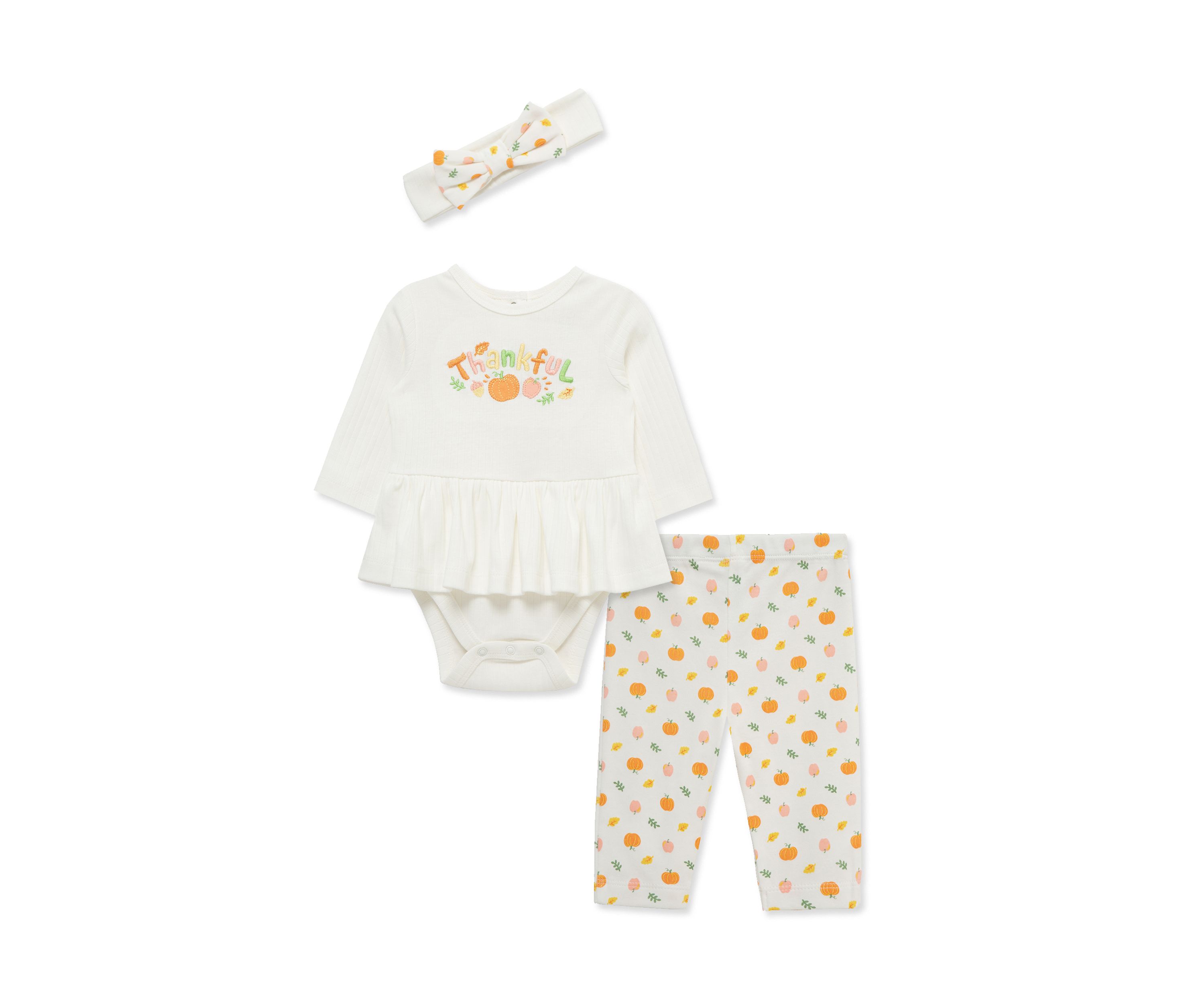 Baby Girls Thankful Bodysuit Set with Headband