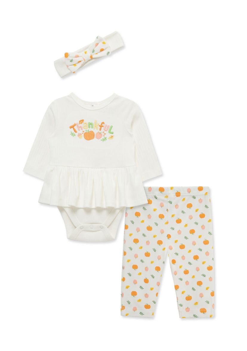 Baby Girls Thankful Bodysuit Set with Headband