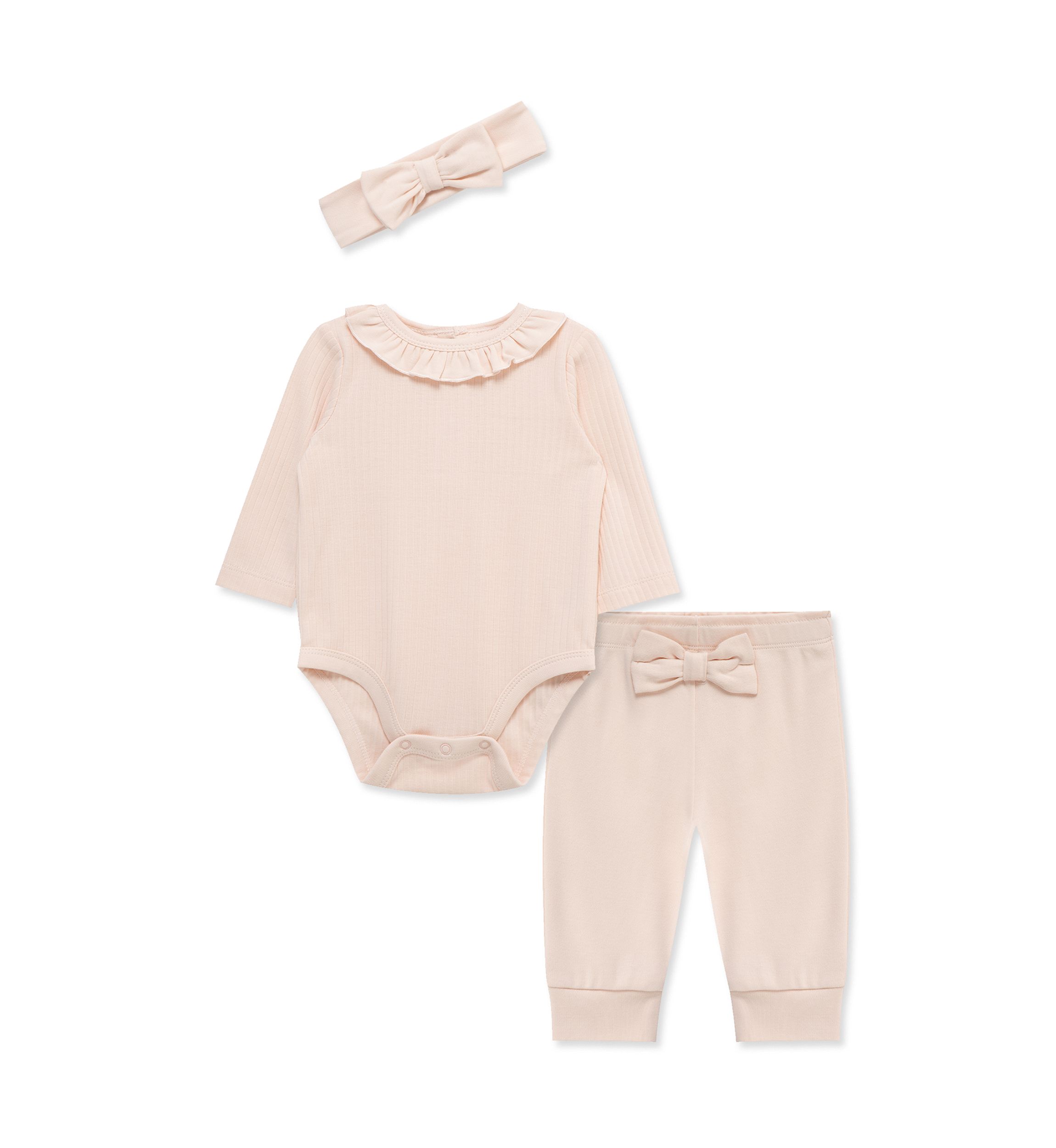 Baby Girls Soft Bodysuit Pant Set with Headband