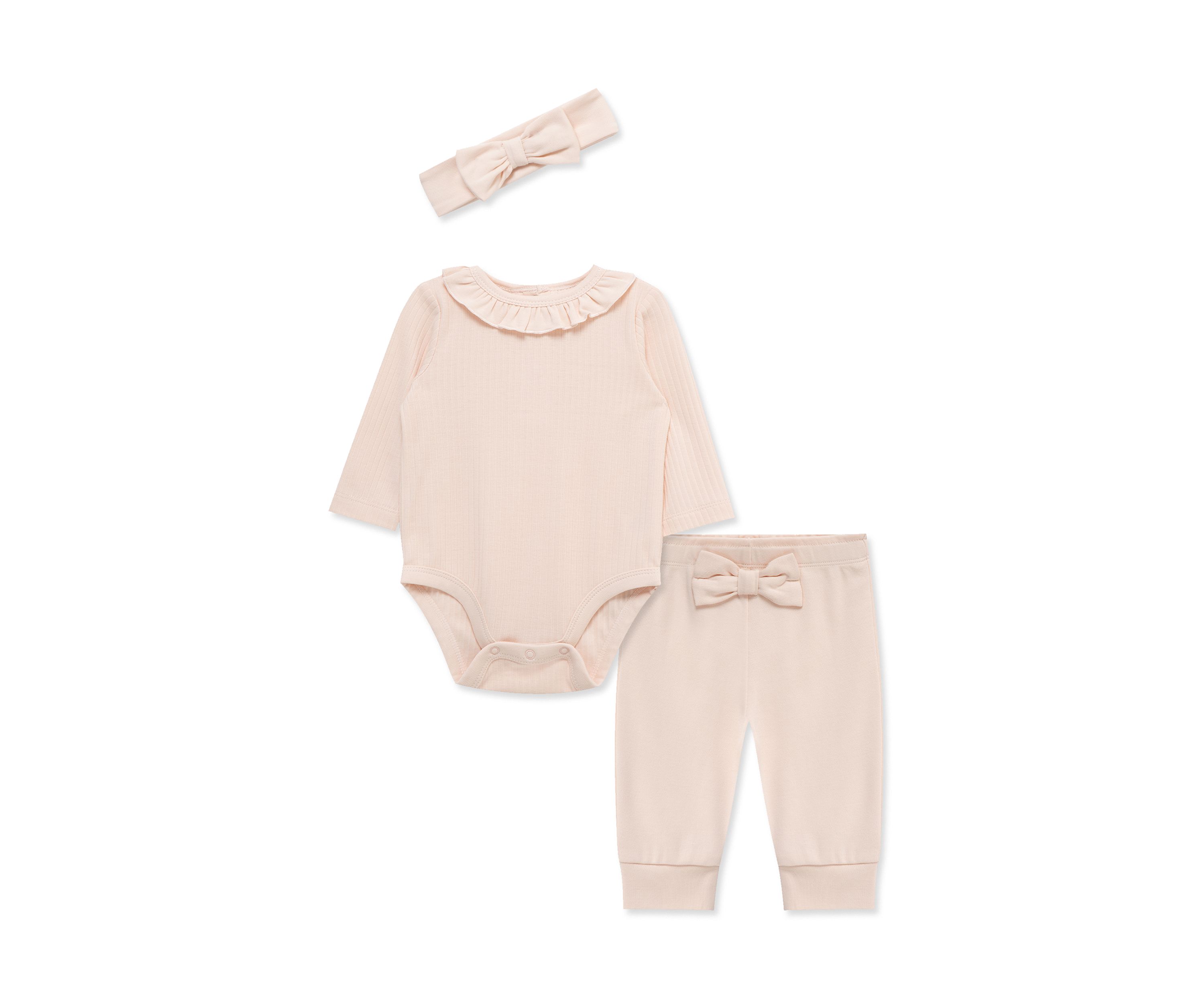 Baby Girls Soft Bodysuit Pant Set with Headband