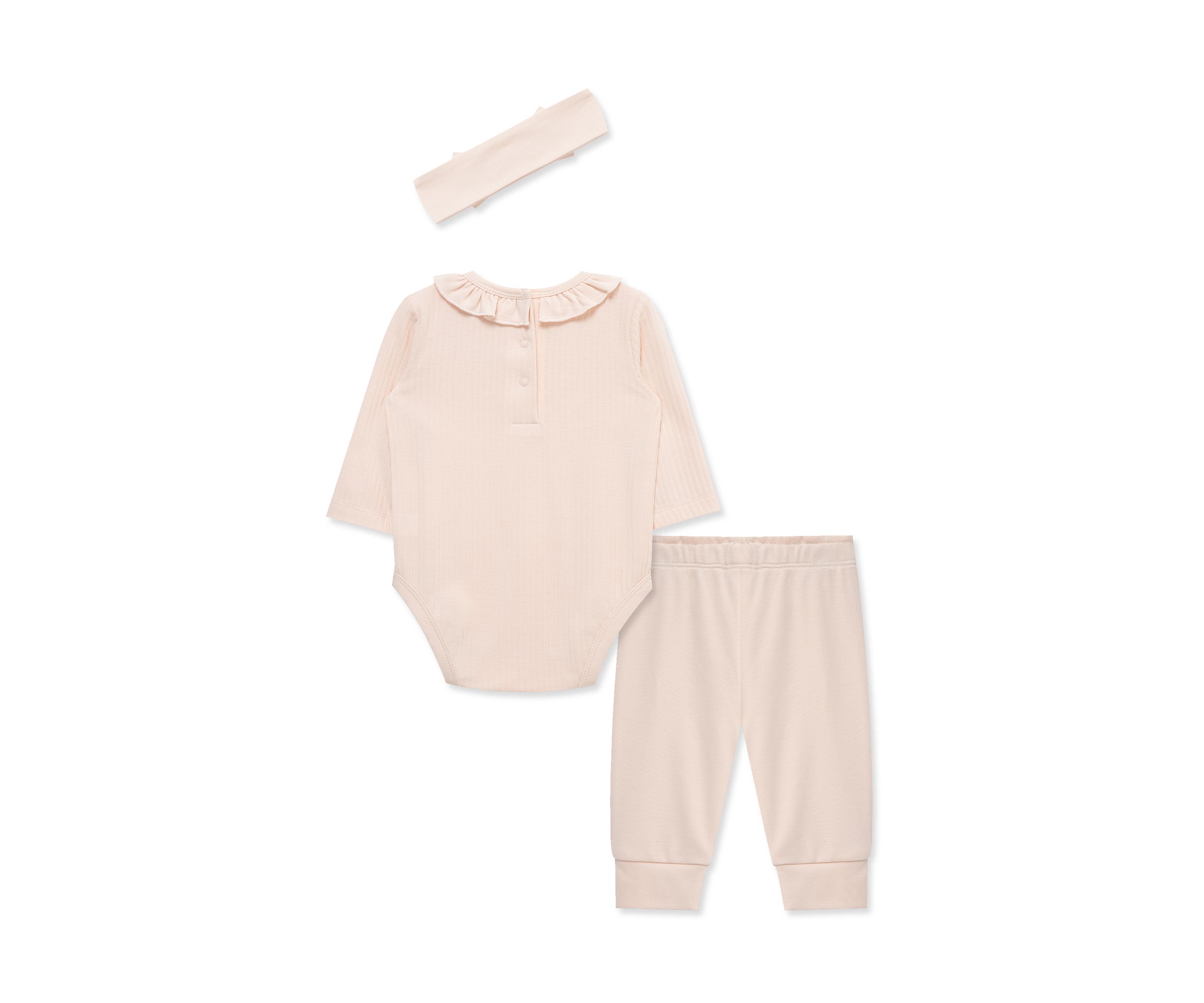 Baby Girls Soft Bodysuit Pant Set with Headband