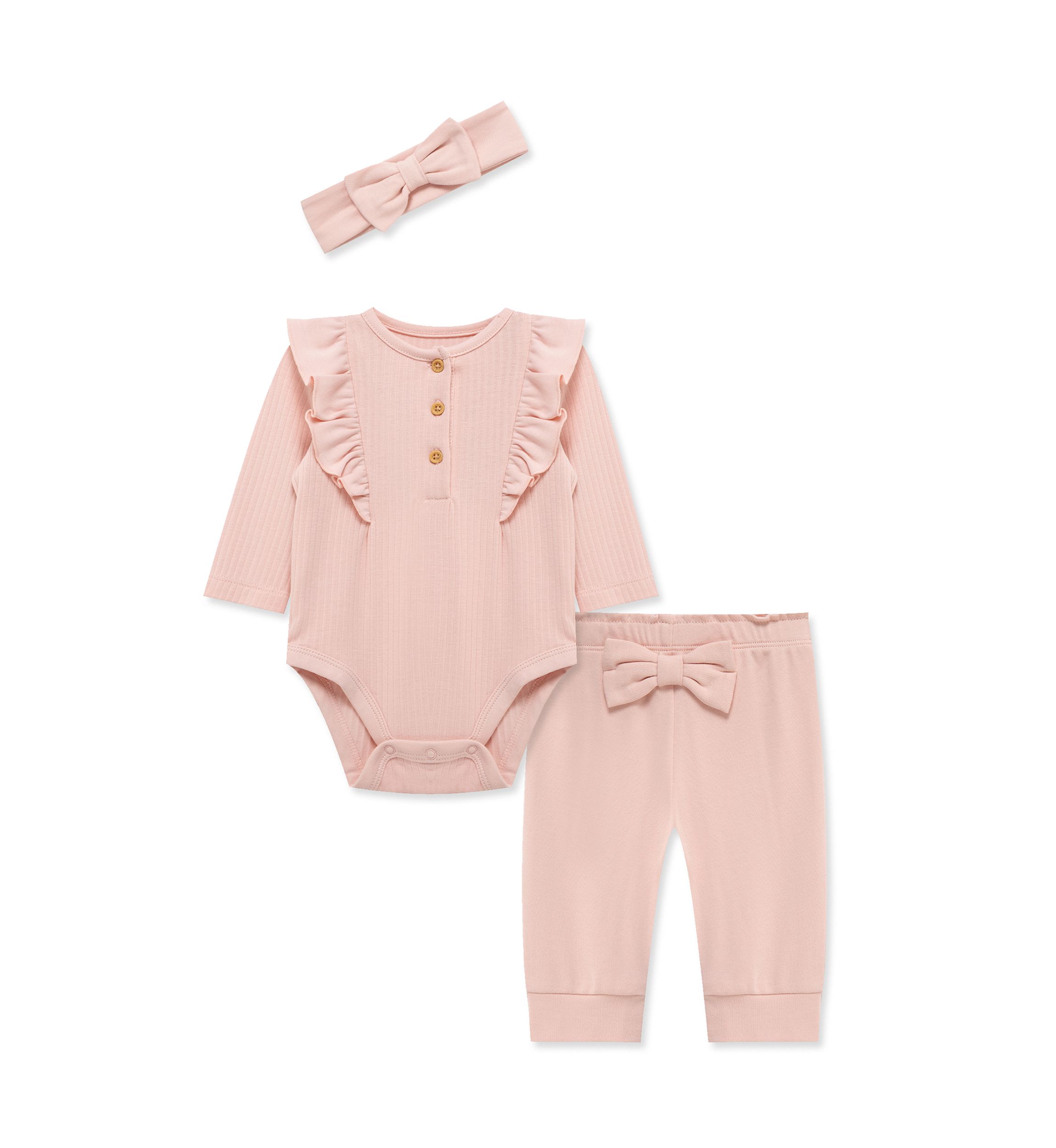 Baby Girls Pink Bodysuit Pants Set with Headband