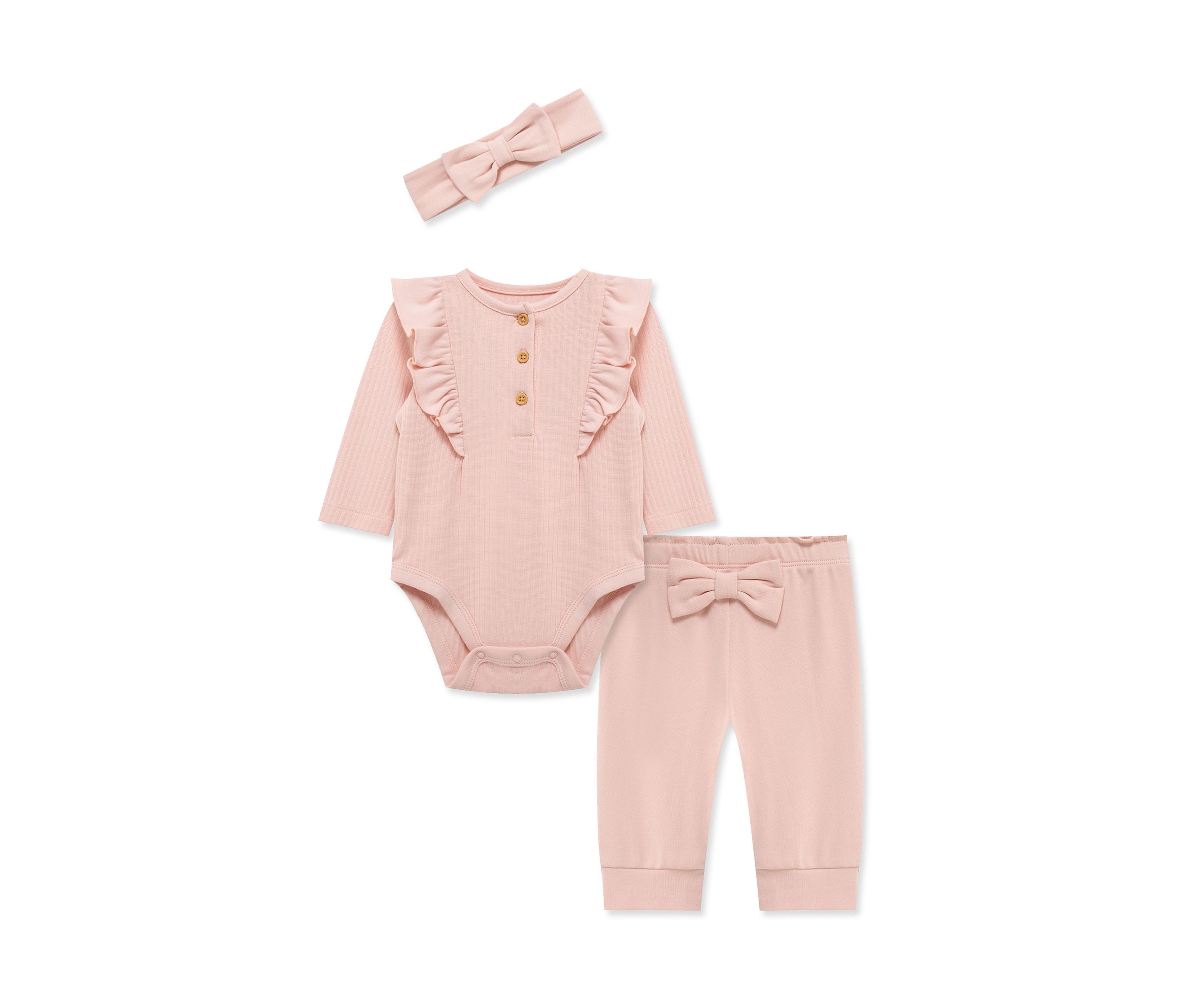 Baby Girls Pink Bodysuit Pants Set with Headband