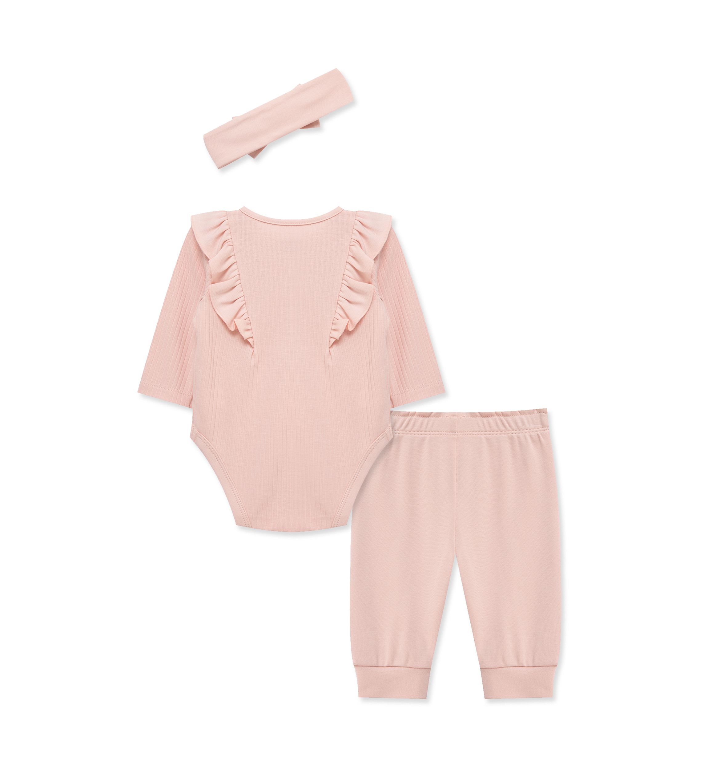 Baby Girls Pink Bodysuit Pants Set with Headband
