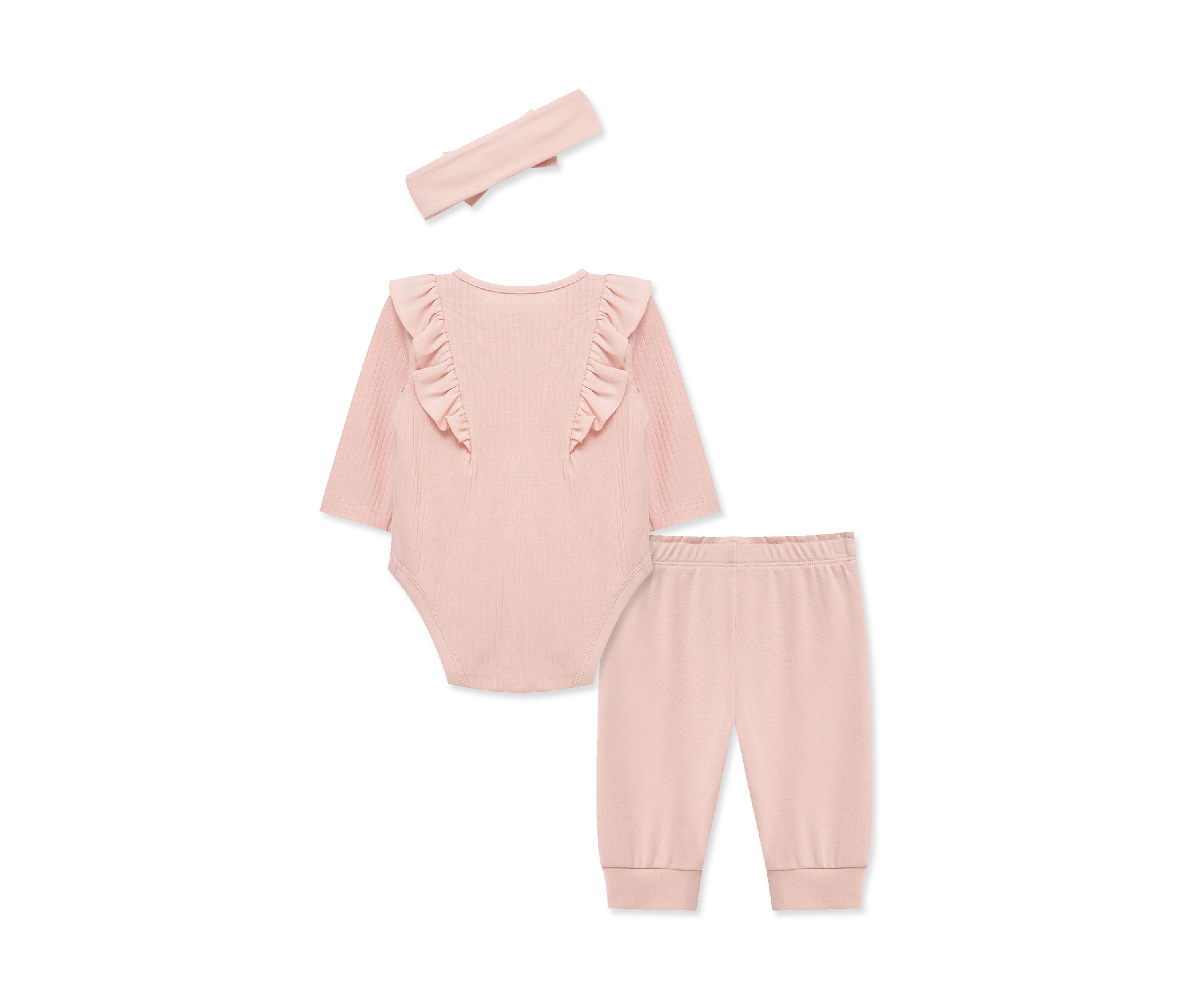 Baby Girls Pink Bodysuit Pants Set with Headband