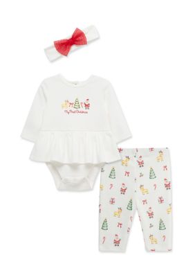 Little Me Baby Girls Christmas Bodysuit Set with Headband