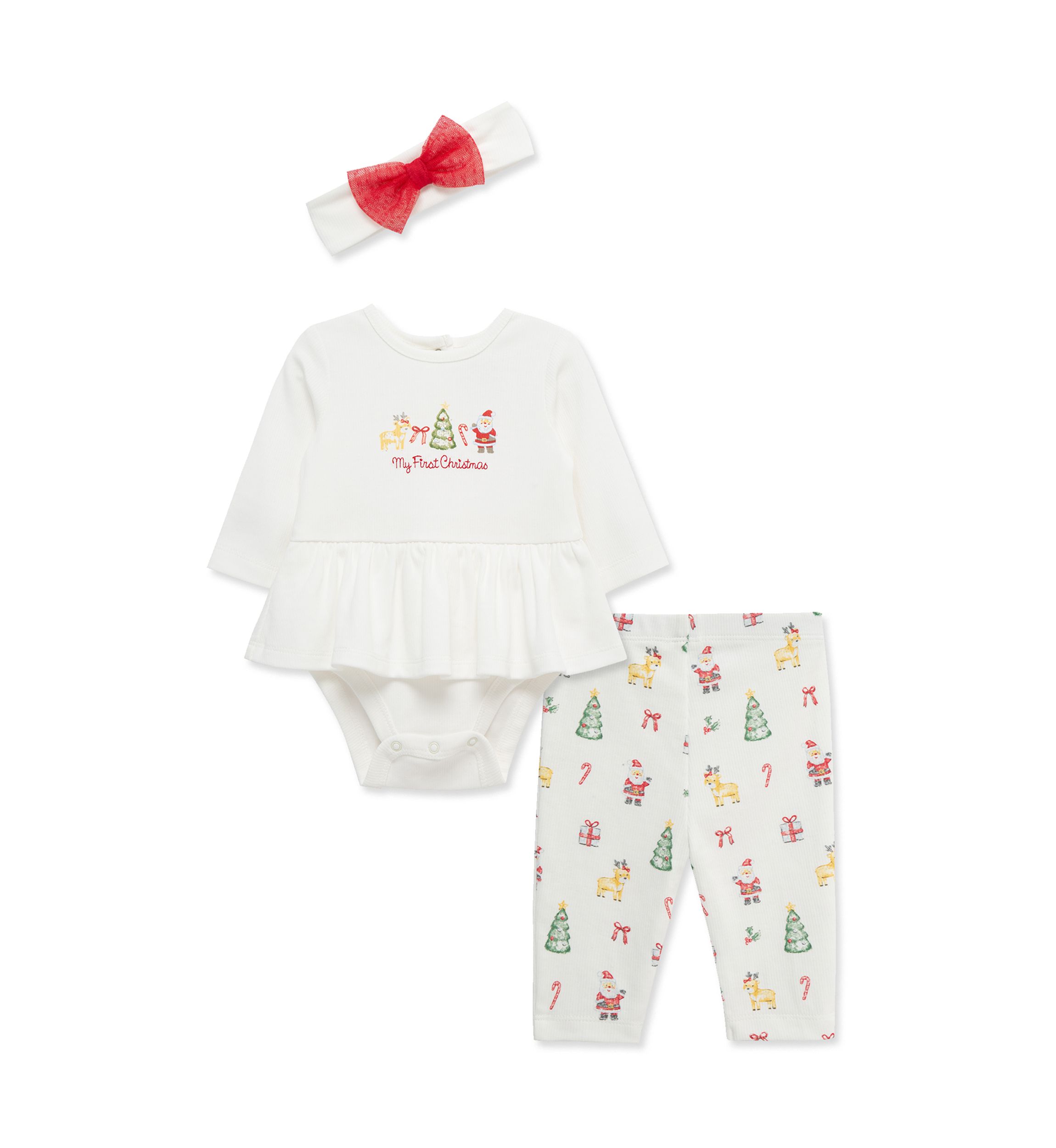 Baby Girls Christmas Bodysuit Set with Headband