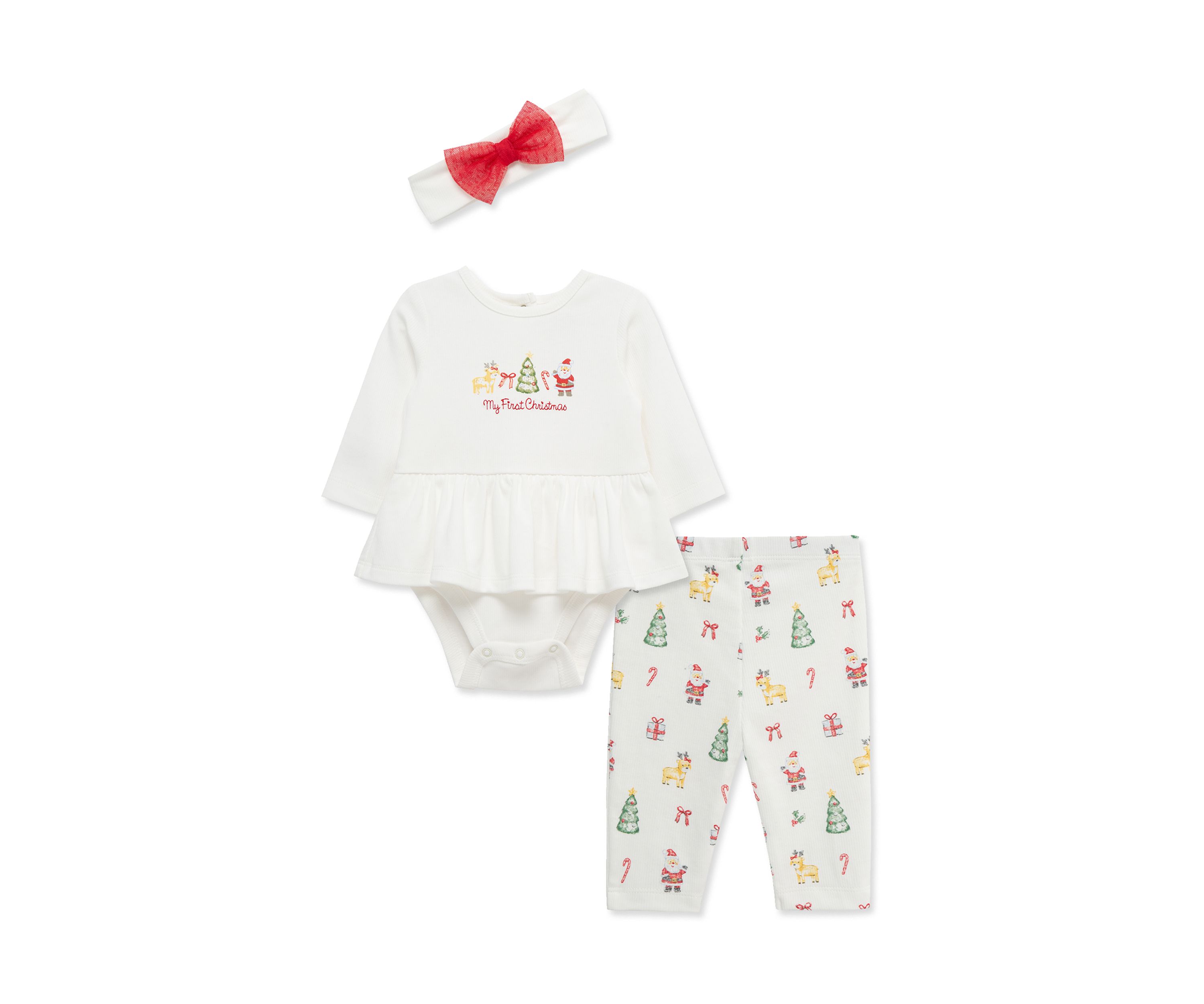Baby Girls Christmas Bodysuit Set with Headband