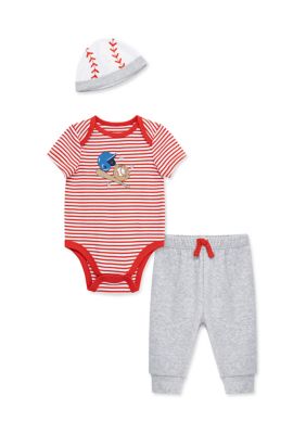 Little Me Baby Boys Baseball Bodysuit and Pants Set with Hat, Grey, 9 Months