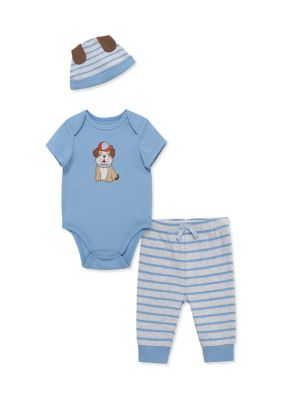 Little Me Baby Boys Puppy Bodysuit and Pants Set with Hat