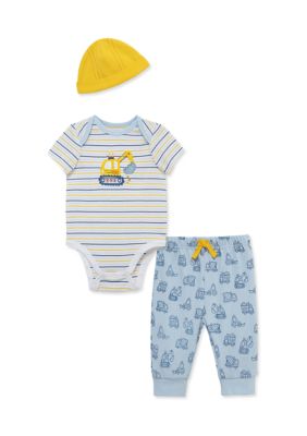 Little Me Baby Boys Construction Bodysuit and Pants Set with Hat