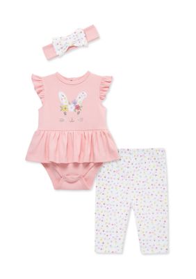 Little Me Baby Girls Bunny Bodysuit and Pants Set with Headband