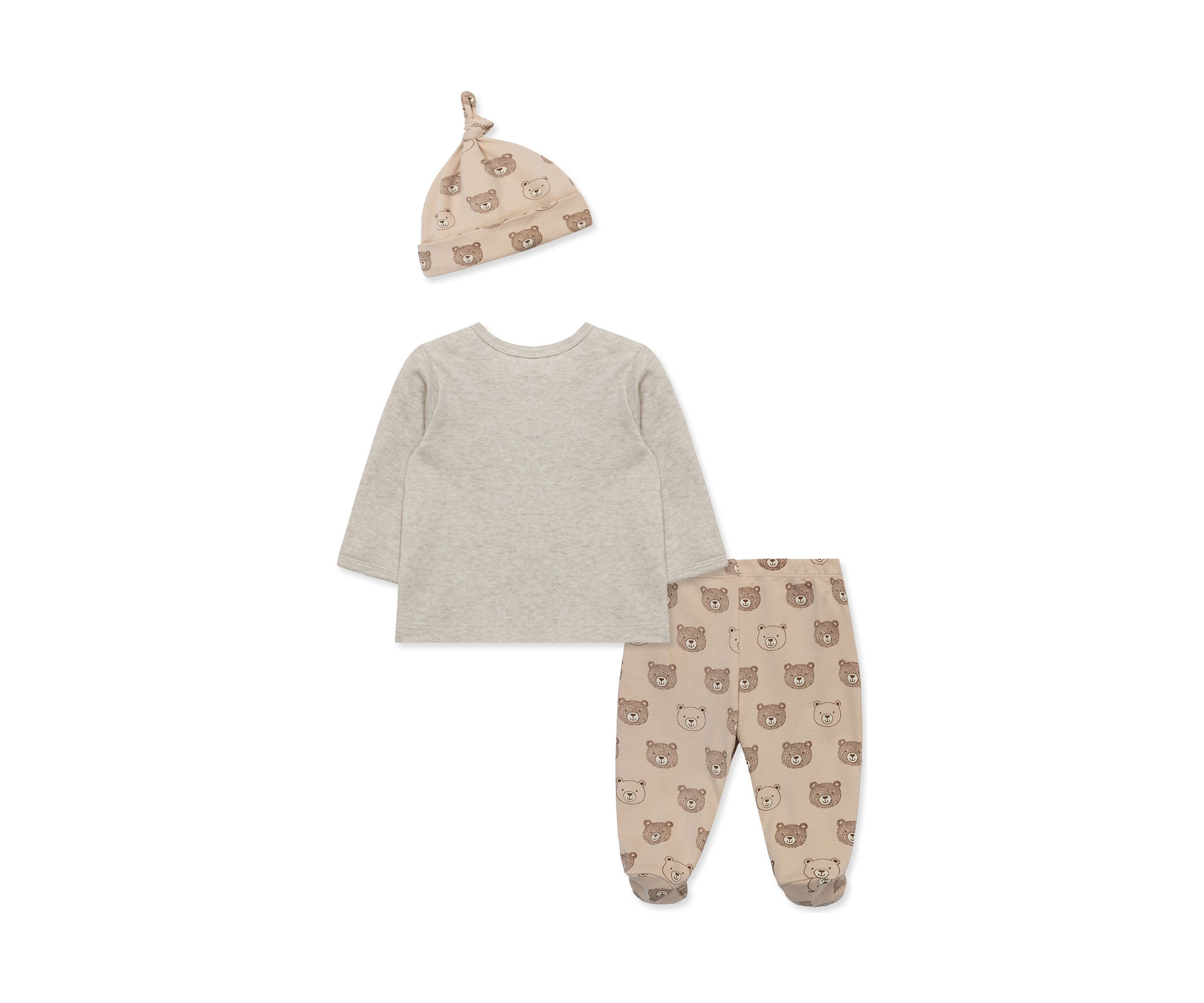 Baby Boys Fuzzy Bear Pants Set with Hat