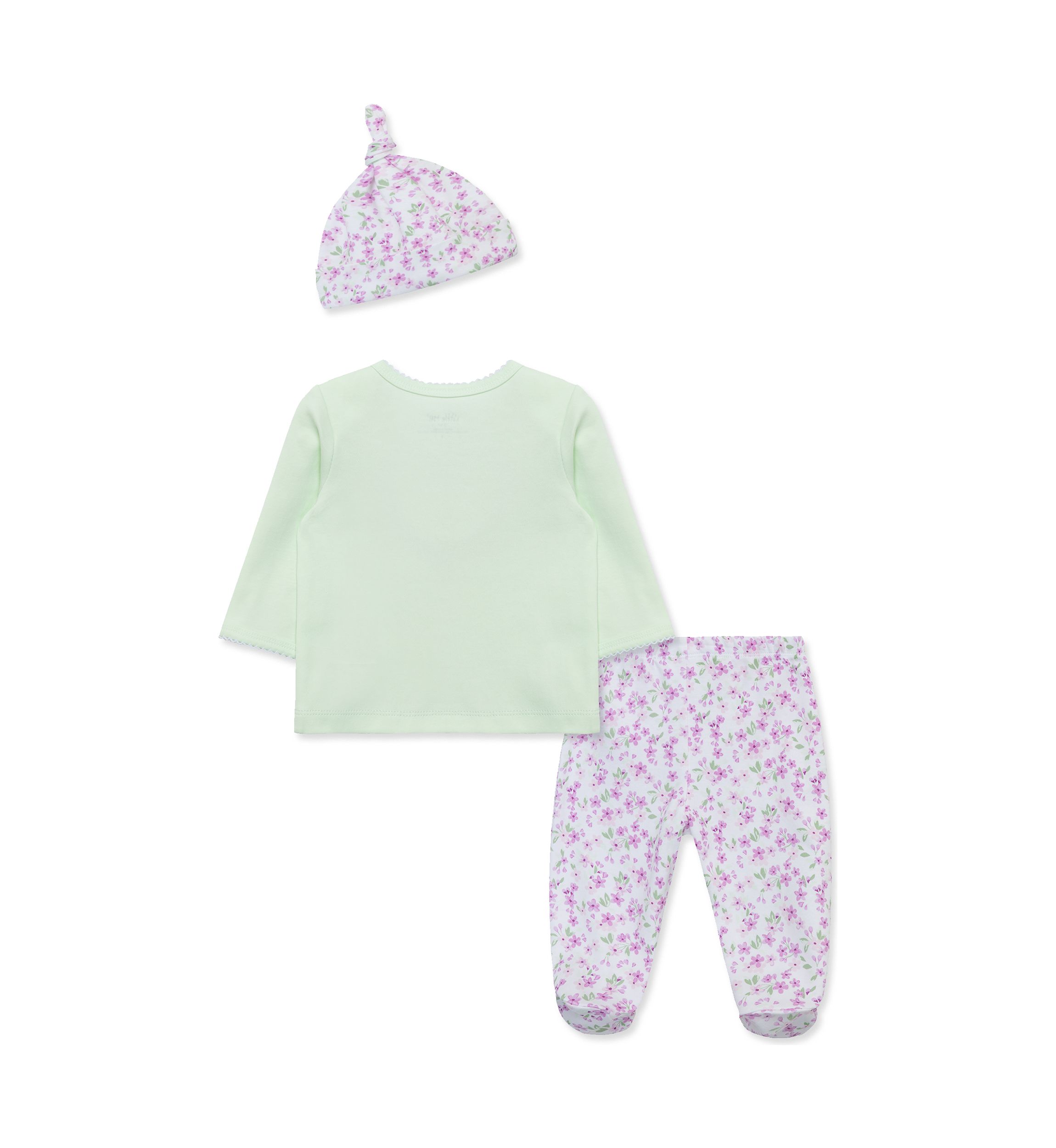 Baby Girls Floral and Heart Printed Pants Set with Hat