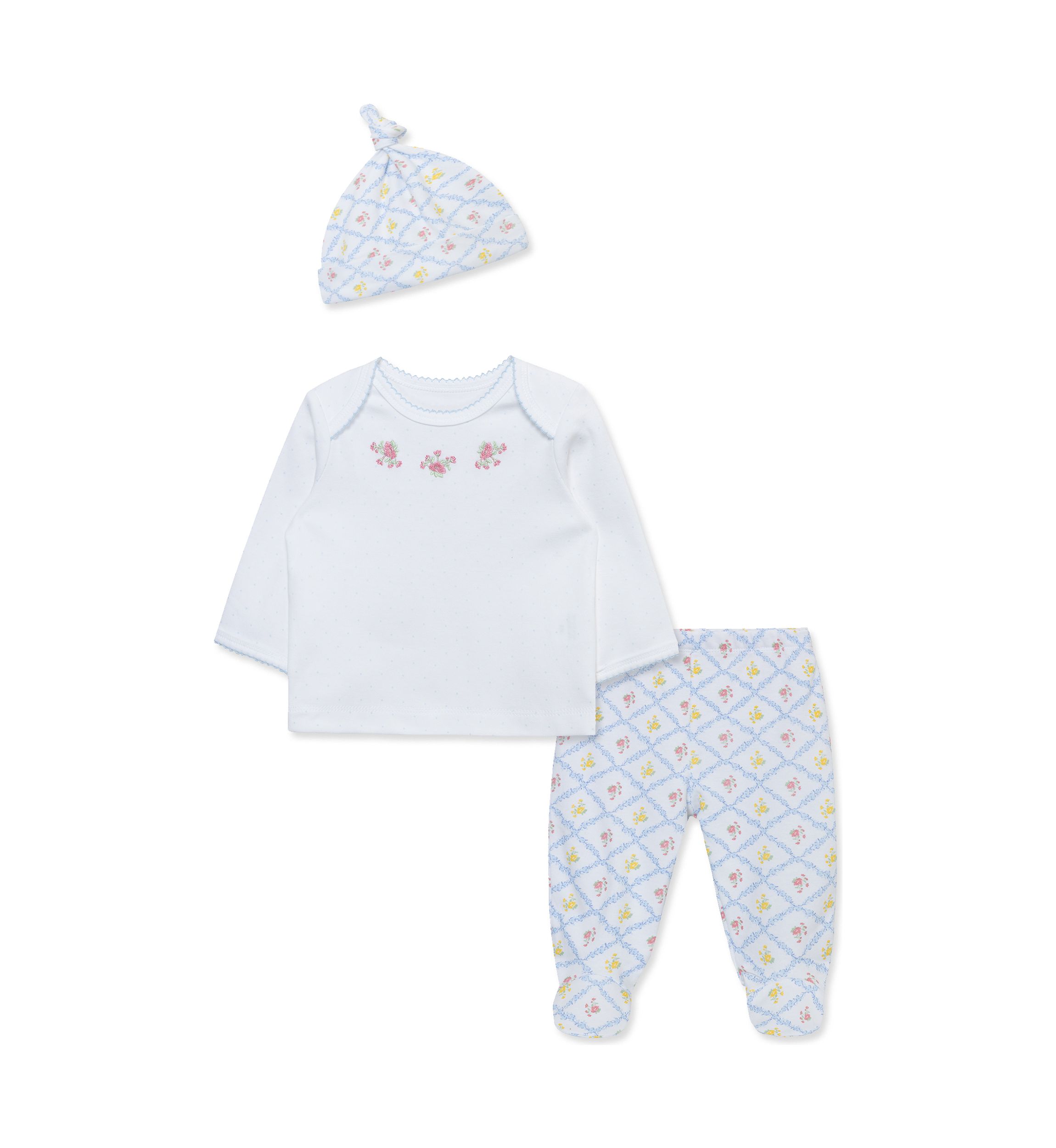 Baby Girls Trellis Rose Printed Pants Set with Hat