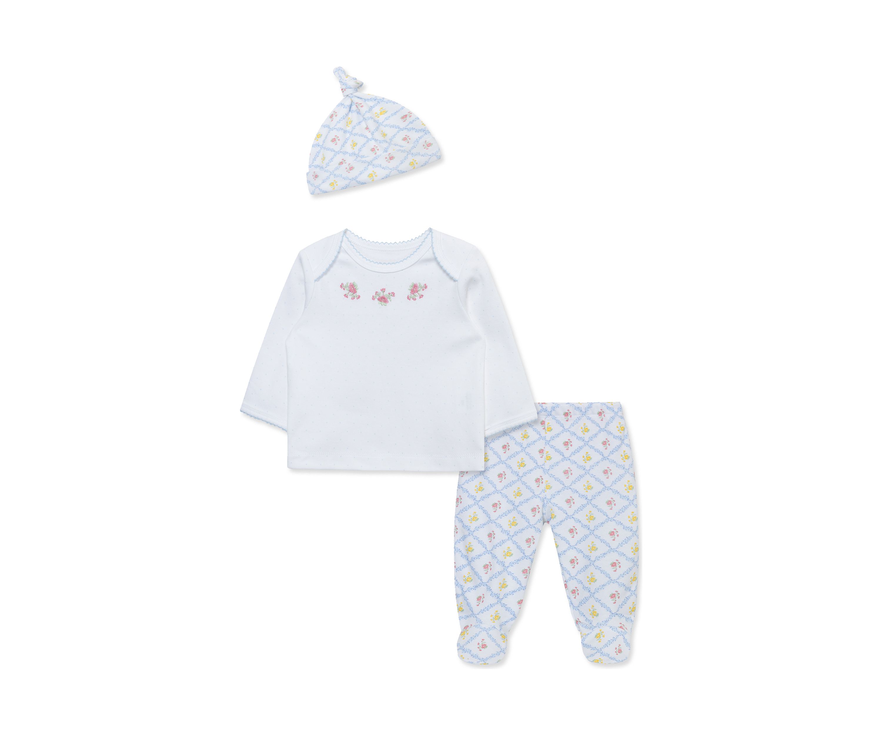 Baby Girls Trellis Rose Printed Pants Set with Hat