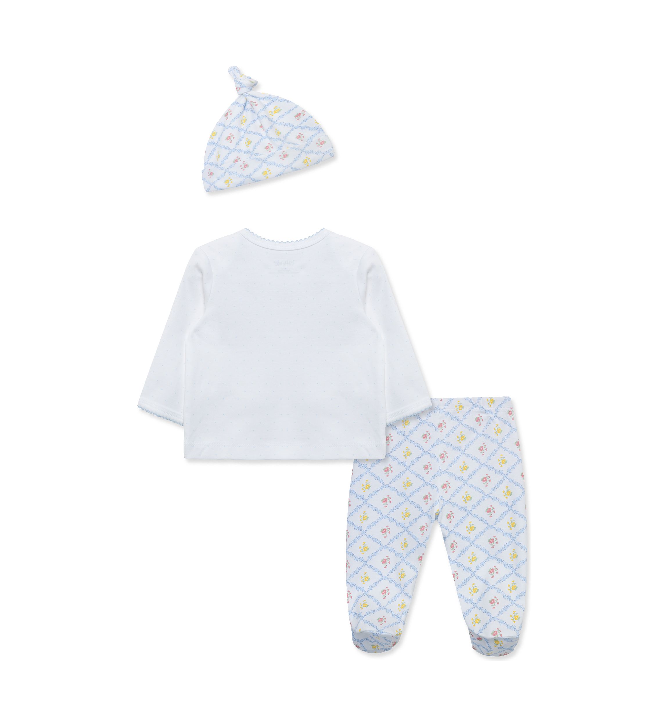 Baby Girls Trellis Rose Printed Pants Set with Hat