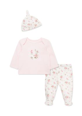Little Me Baby Girls Lace Floral Set with Hat, Pink, 9 Months