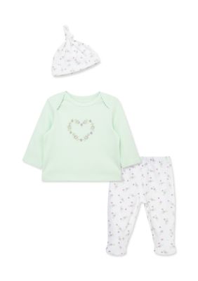 Little Me Baby Girls Floral Heart Set with Hat, 9 Months