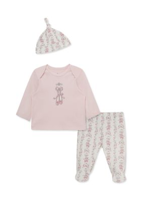 Little Me Baby Girls Ballet and Floral Shirt and Pants Set with Hat, Pink, Newborn