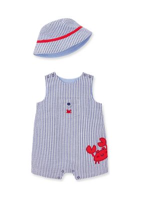 Little Me Baby Boys Sleeveless Crab Sunsuit and Hat Set