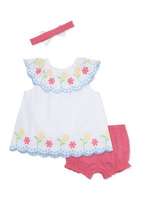 Buy Baby Girl Clothes Ruffle Short Sleeve Tunic Dress Top Striped Leggings  Summer Outfits 3PCS Pants Set with Headband, Floral, 0-3 Months at