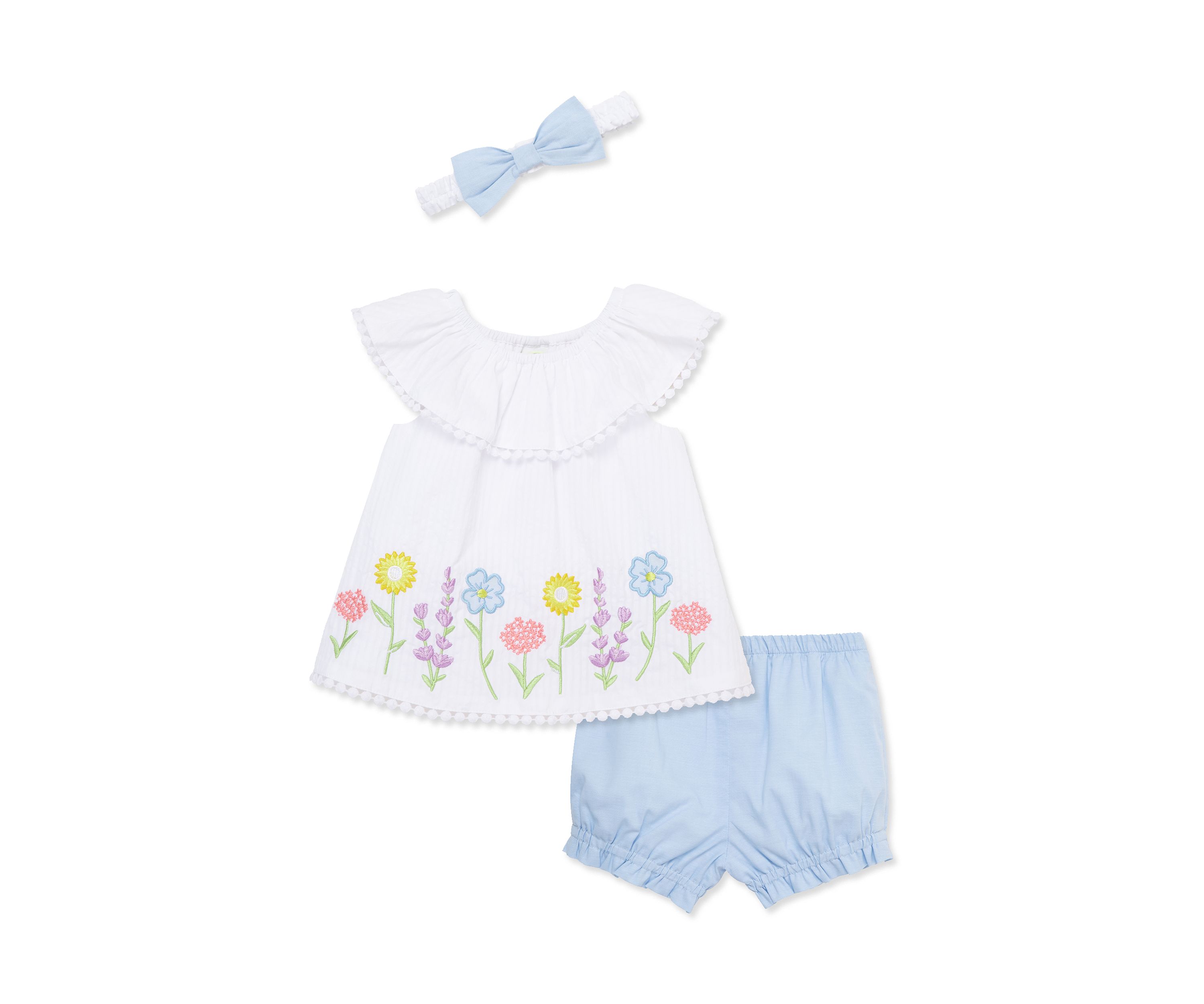 Baby Girls Floral Border Sunsuit with Headband