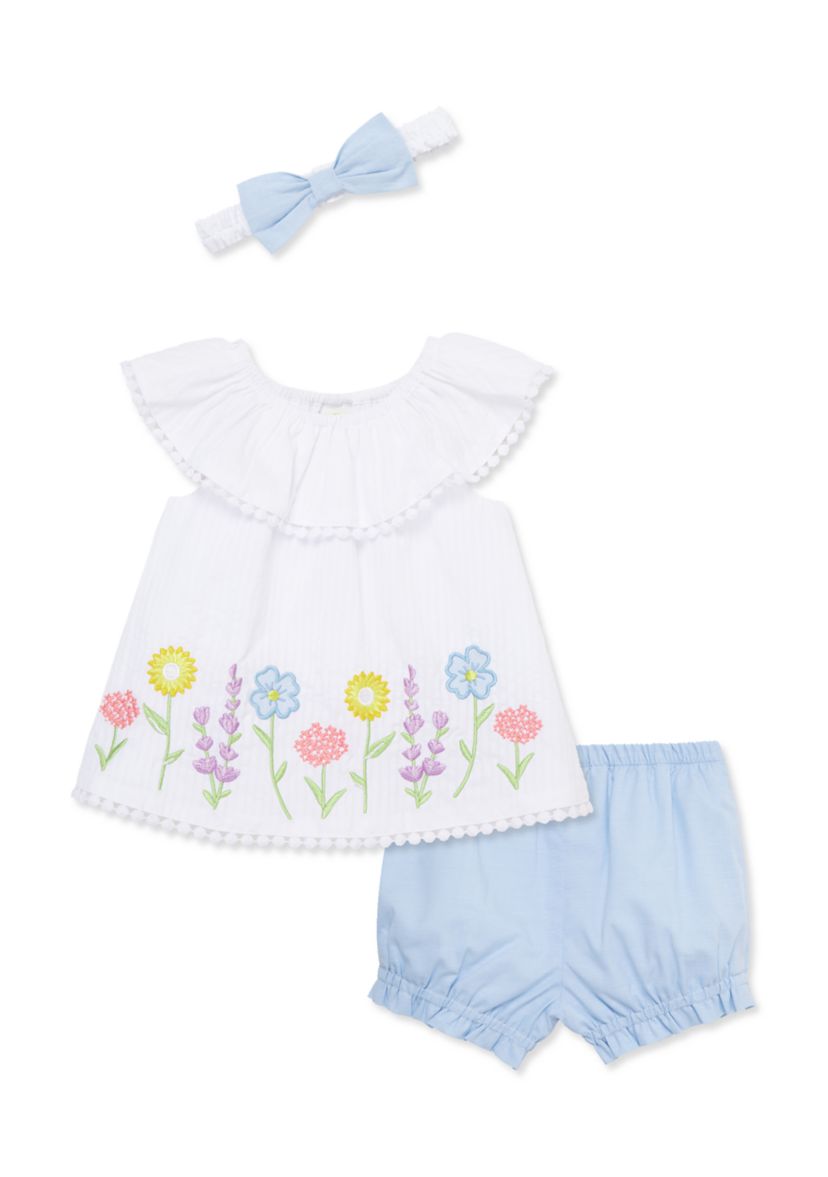 Baby Girls Floral Border Sunsuit with Headband